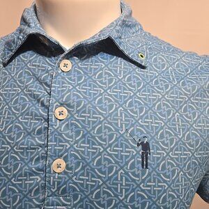 William Murray Golf Polo Shirt Mens Size Small Light Blue Knot Print Stretch